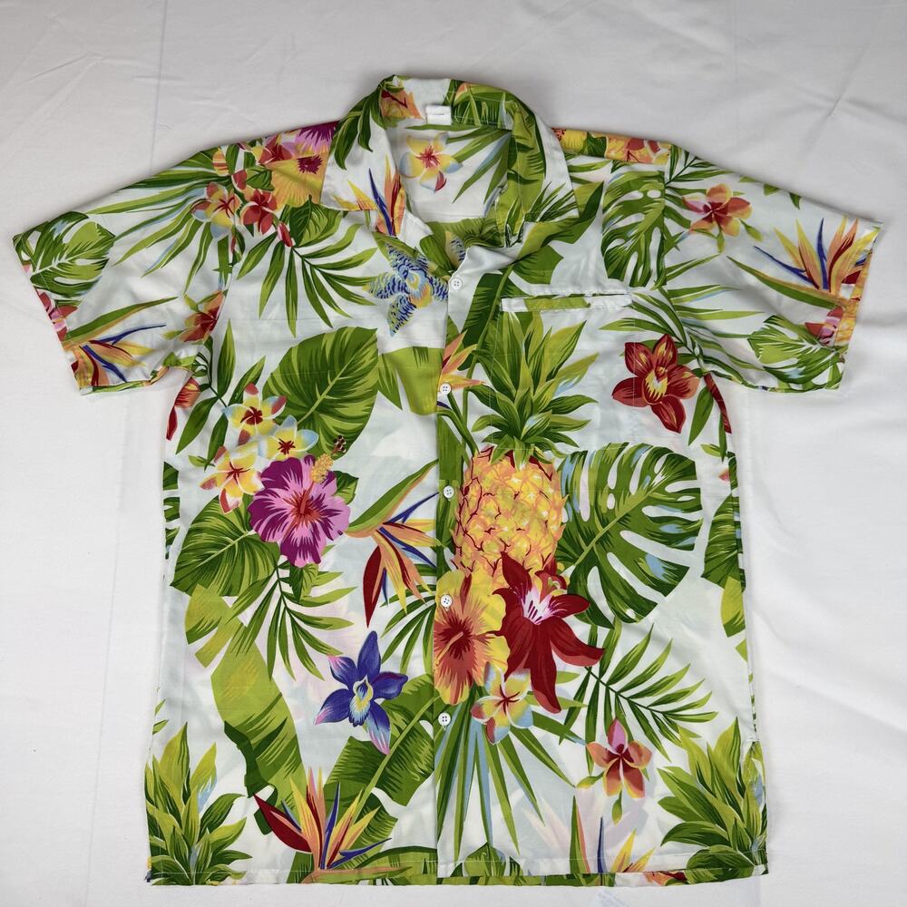 Hawaiian OG Apparel Men's Tropical Floral Pineapple Aloha Shirt M